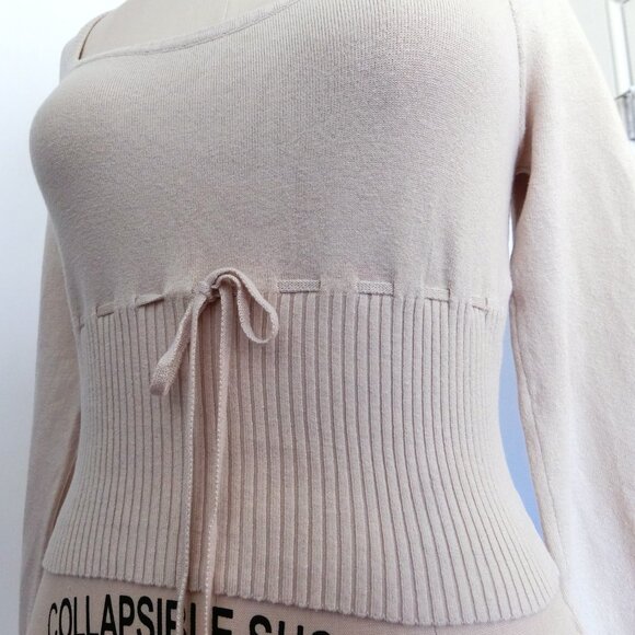 Urban Outfitters Beige Ribbed Waist Sweater | Square Neck | Size L - Picture 3 of 3